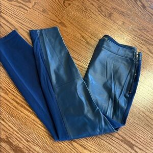 WHBM navy blue faux leather ponte combo stretch  leggings side zip closure  6